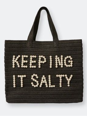 BTB Los Angeles Black Woven Tote Bag Pearl Lettering - KEEPING IT SALTY